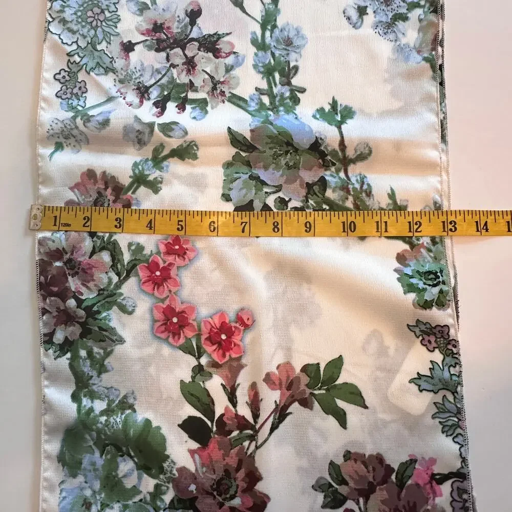 Dana Herbert NEW Floral Scarf White Multicolor Rectangle Lightweight Handmade